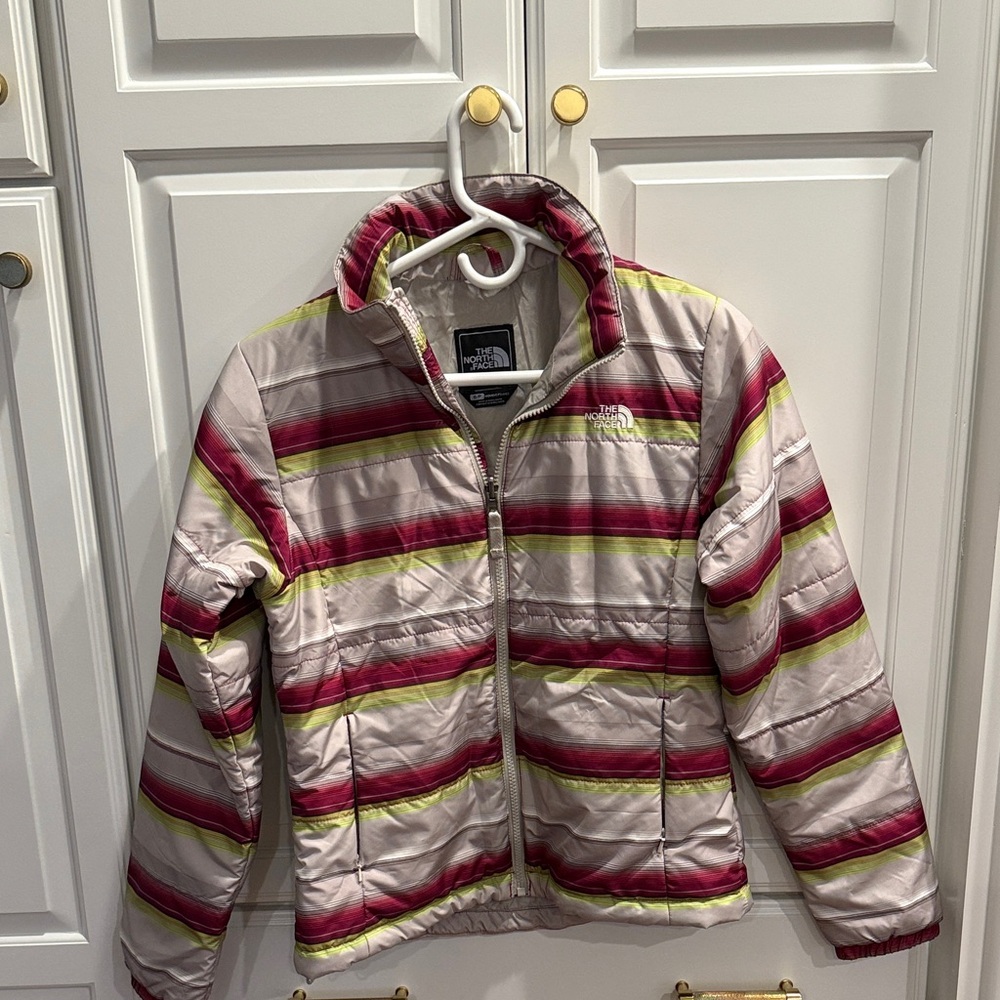 The North Face Women’s Striped Puffer Jacket - Pink, Gray, Yellow